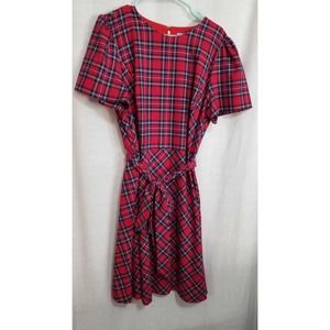 Draper James love circle red black plaid with tie waist size 16.